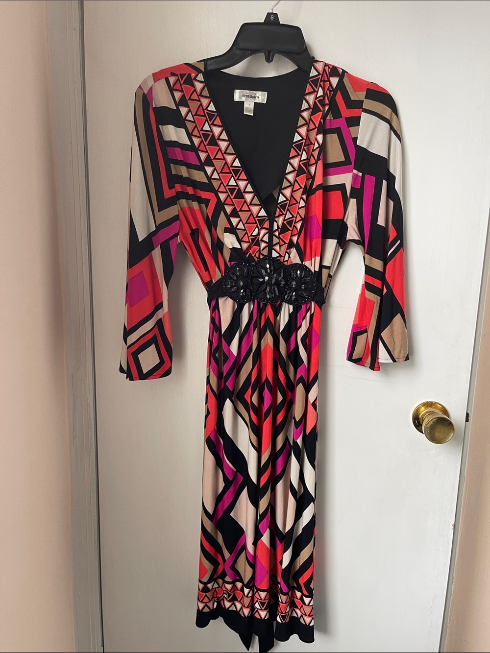 dressbarn Geometric Maxi Dress in Pink, Black and Cream size 8